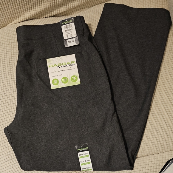 Haggar In Motion Men Slim Fit Pants - Dark Gray Sz 36W×29L - Picture 2 of 4